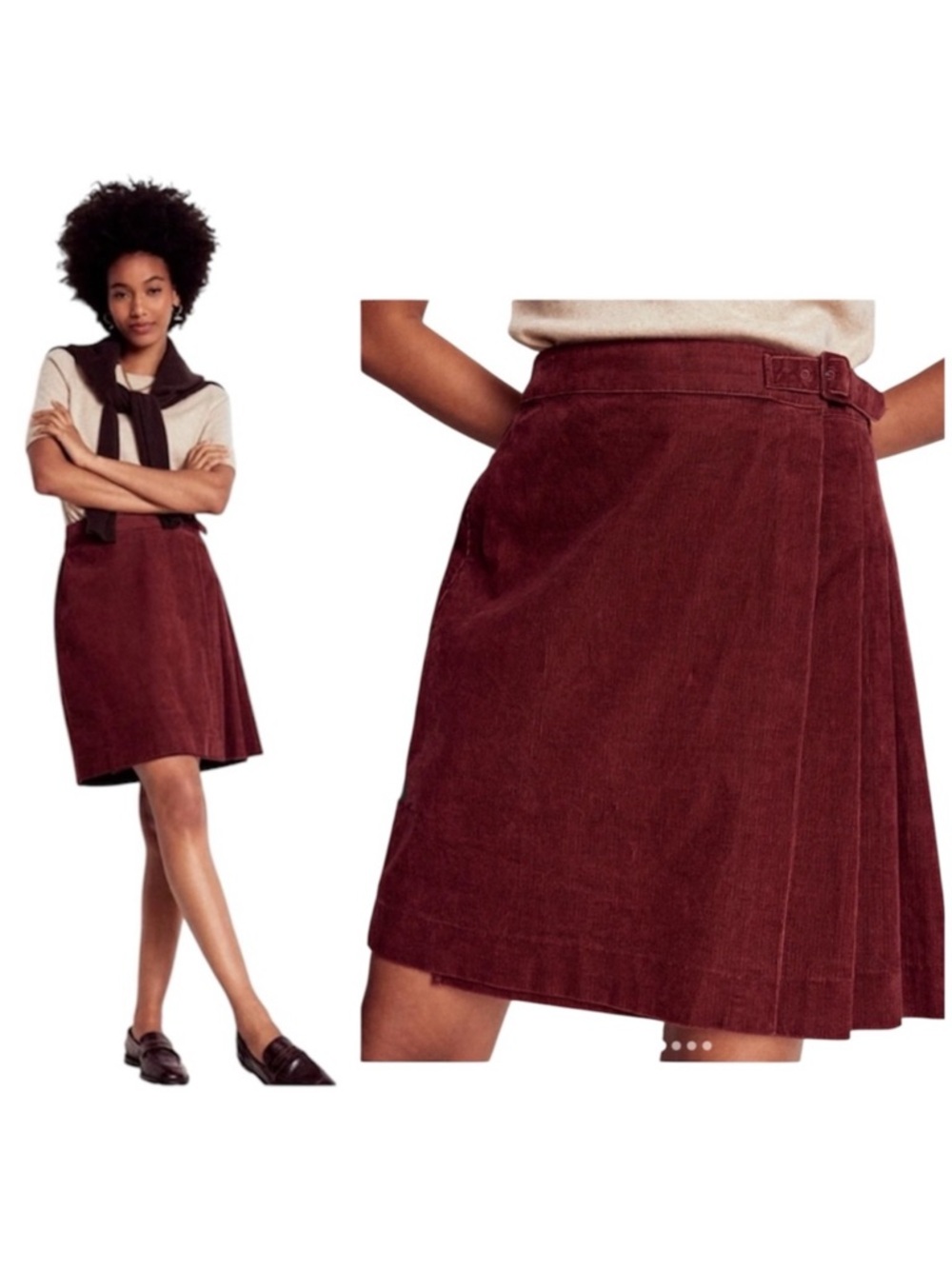 Boden Helen Cord Kilt Skirt Womens Size 6 Pleated Preppy Classic Burgundy